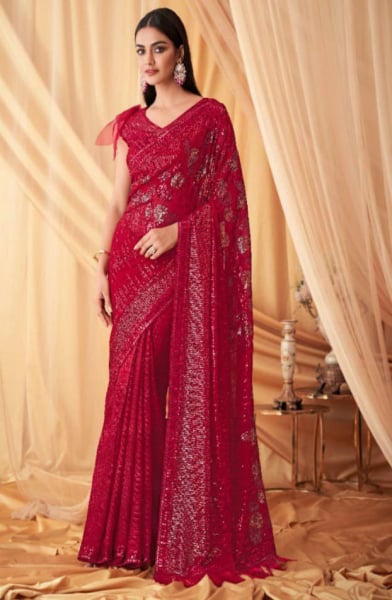 Strawberry Sequins Embroidered Designer Saree