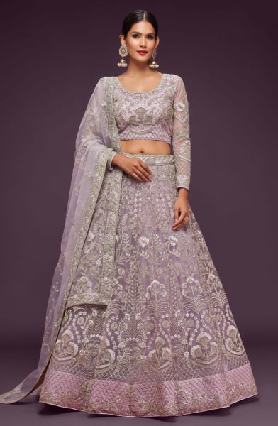 Dusty Orchid Net Designer Lehenga Choli Set