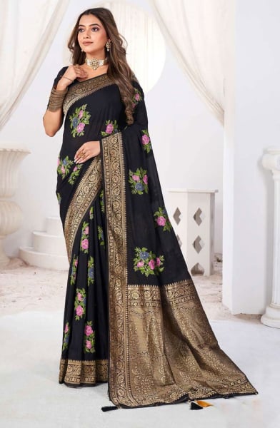 Black Viscose Crepe Party Wear Saree