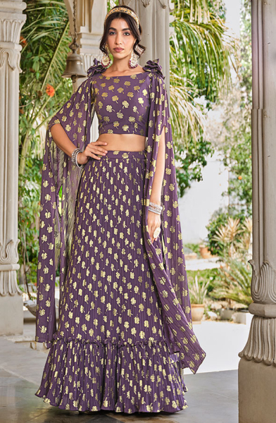Amethyst Purple Crushed Georgette Readymade Lehenga Choli