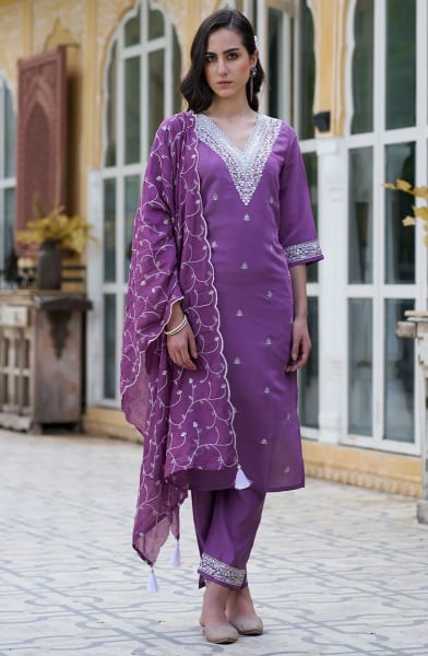 Amethyst Silk Blend Readymade Pant Kameez