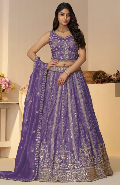 Amethyst Tissue Organza Silk Designer Lehenga Choli