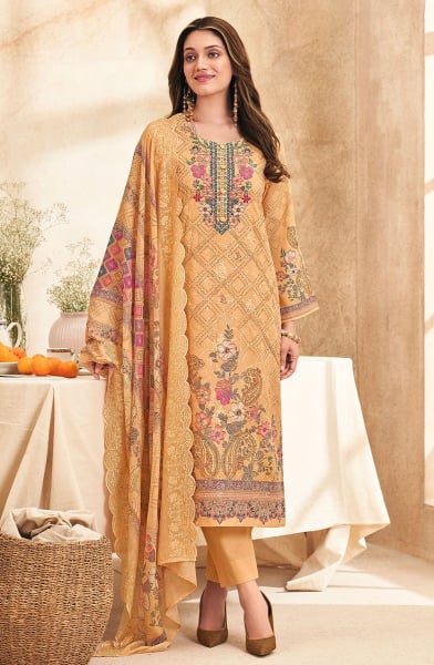 Apricot Printed Lawn Cotton Pant Kameez