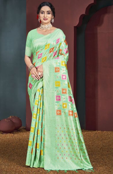 Pastel Green Cotton Woven Work Saree