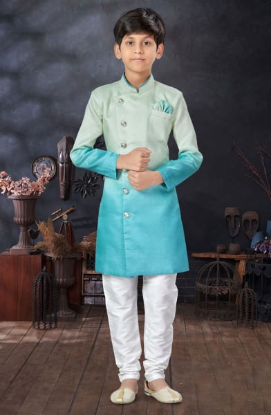 Aqua Blue and Mint Silk Kids Indo Western