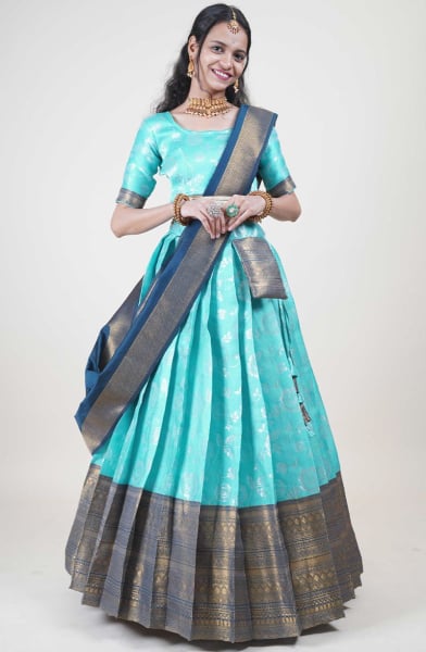 Aqua Blue Art Silk Lehenga Choli for Ceremonial