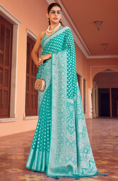 Aqua Blue Georgette Saree for Party