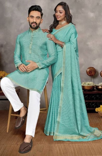 Aqua Silk Festival Wear Couple Combo