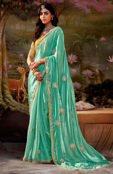 Aquamarine Embroidered Designer Saree for Ceremonial