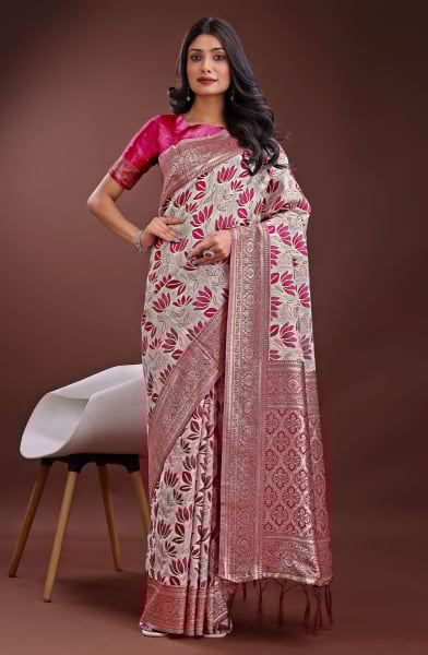 Ash Grey and Wine Linen Cotton Saree