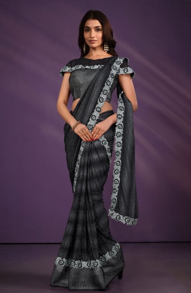 Ash Grey Lycra Ready to Wear Saree
