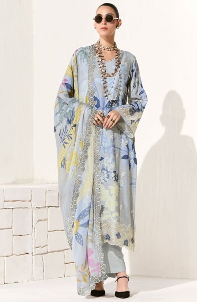 Ash Grey Pure Muslin Plus Size Pant Kameez