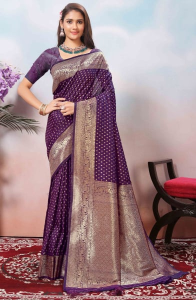 Aubergine Zari Woven Soft Silk Saree