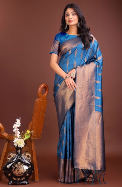 Azure Blue Banarasi Silk Woven Saree