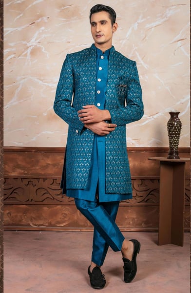 Azure Blue Heavy Indo Western Outfit