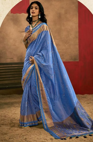 Azure Blue Patola Handloom Woven Saree