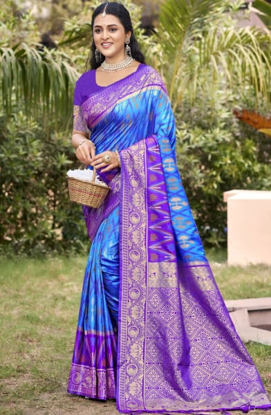 Azure Blue Silk Woven Work Saree