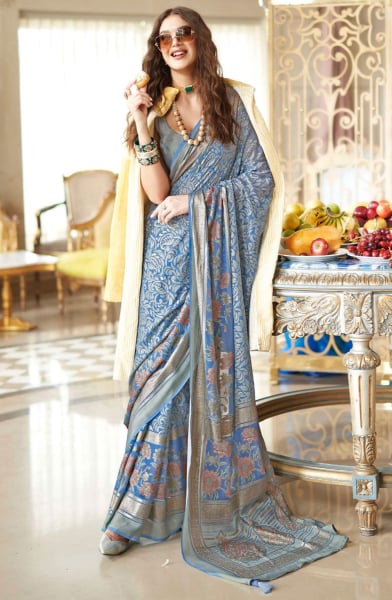 Azure Blue Viscose Georgette Saree with Foil Print