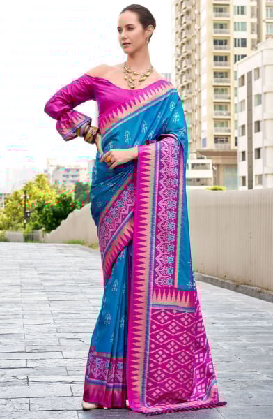 Azure Blue Zari Woven Soft Silk Saree