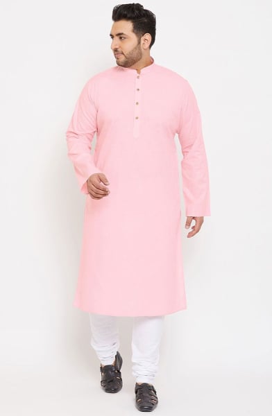 Baby Pink Cotton Blend Plus Size Kurta Set