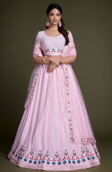 Baby Pink Embroidered Georgette Designer Lehenga Choli