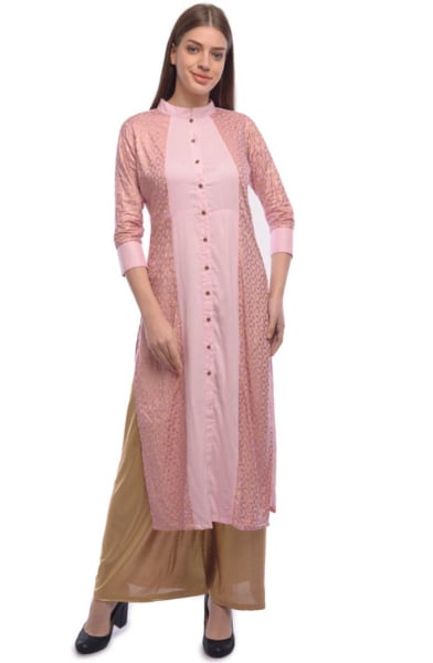 Baby Pink Rayon Party Wear Kurti