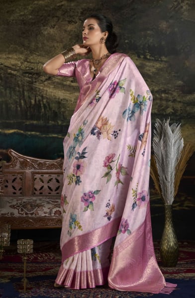 Blush Pink Silk Zari Weaving Saree for Ceremonial
