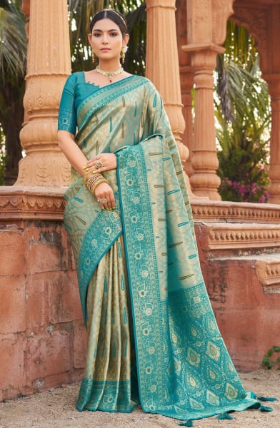 Beige Banarasi Silk Zari Woven Saree for Festival