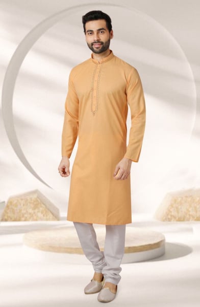 Beige Cotton Rayon Festival Wear Kurta Set