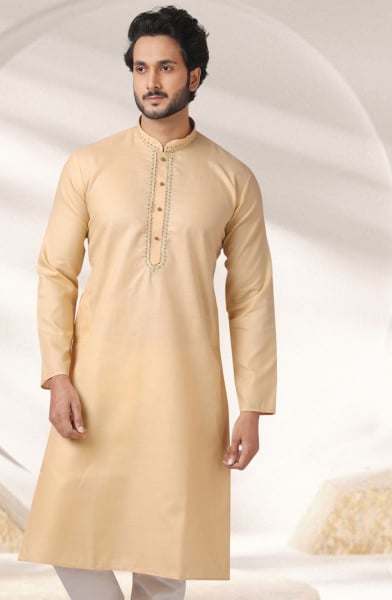 Beige Cotton Rayon Kurta