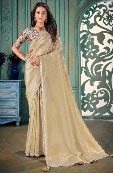 Beige Crush Silk Party Wear Saree