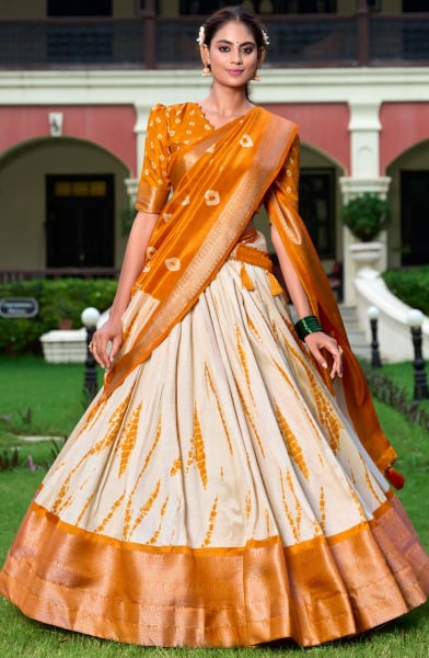 Beige Dola Silk Party Wear Lehenga Choli Set