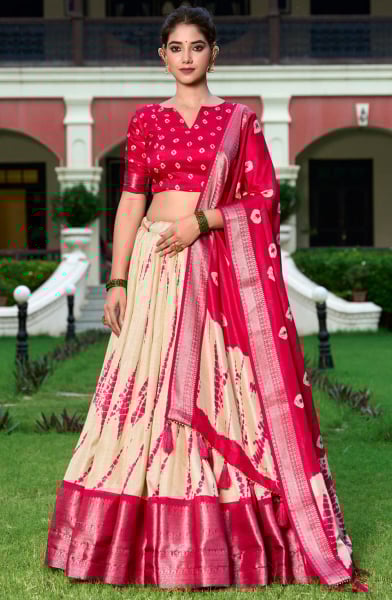 Beige Dola Silk Party Wear Lehenga Choli Set