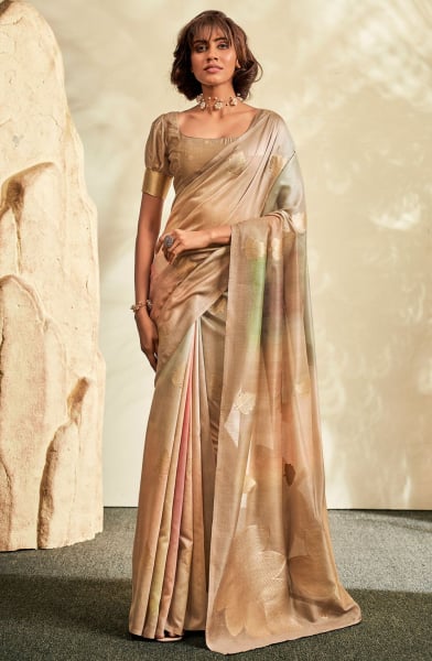 Beige Embellished Handloom Cotton Silk Saree