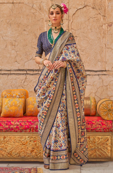 Beige Embellished Viscose Silk Saree