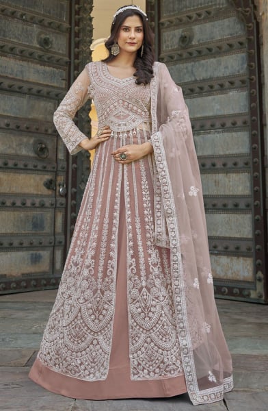 Beige Embroidered Lehenga Pant Kameez