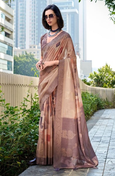 Beige Handloom Silk Printed Saree