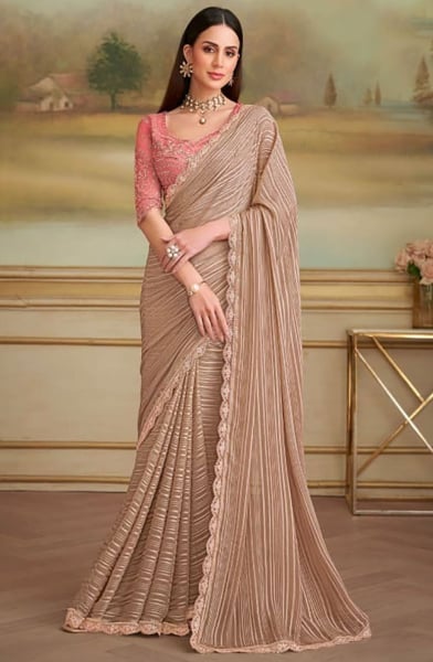 Beige Heavy Designer Saree for Ceremonial