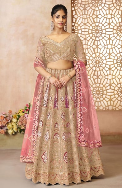 Beige Heavy Embroidered Lehenga Choli for Wedding