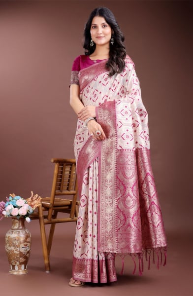 Beige Linen Cotton Woven Saree