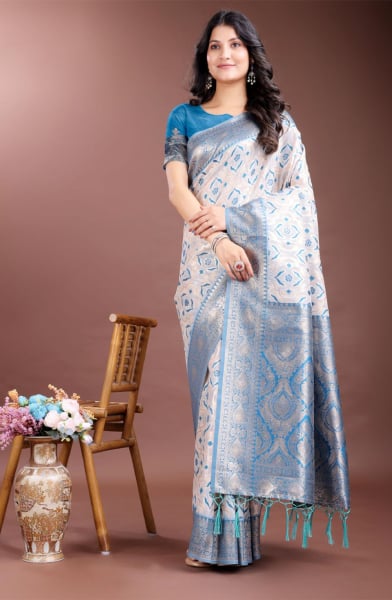 Beige Linen Cotton Woven Saree