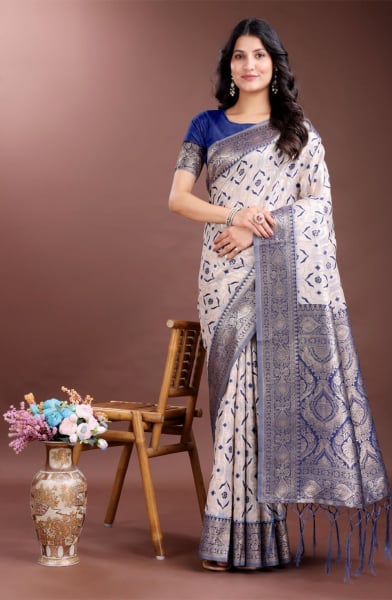 Beige Linen Cotton Woven Saree