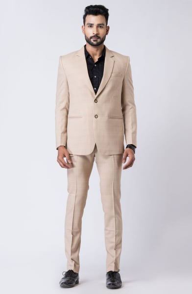 Beige Polyester TR Men 2 Piece Suit