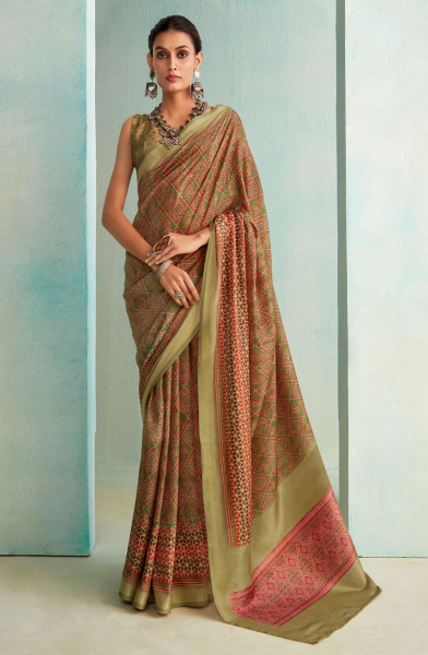 Beige Pure Jute Printed Saree