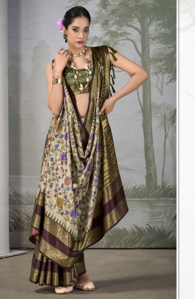 Beige Silk Woven Party Wear Saree