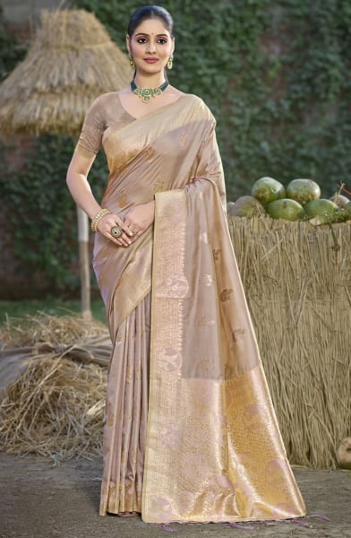 Beige Silk Woven Work Saree
