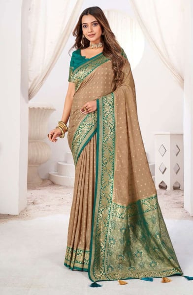 Beige Viscose Crepe Party Wear Saree