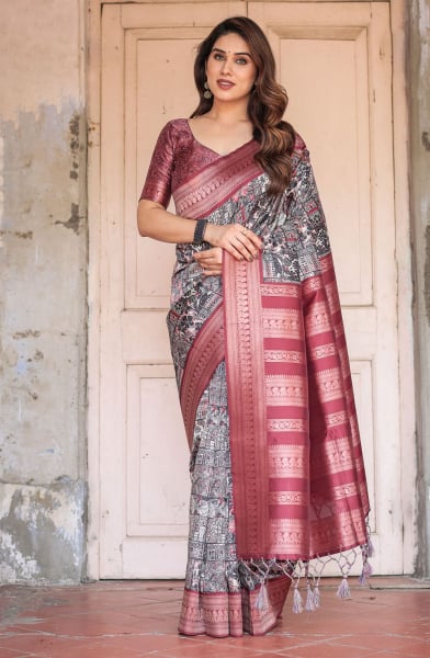 Black and Maroon Banarasi Silk Saree