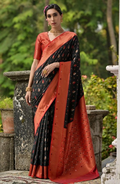 Black Banarasi Silk Zari Woven Saree