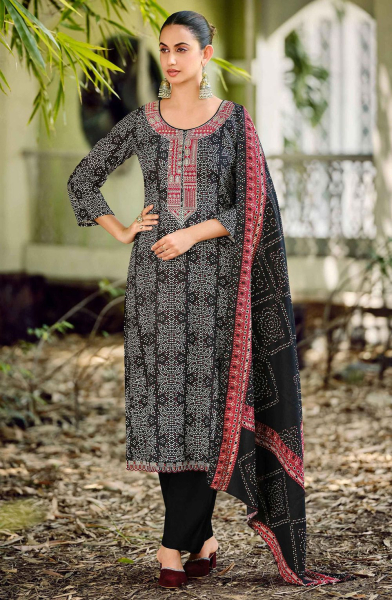 Black Bandhani Print Pashmina Pant Kameez